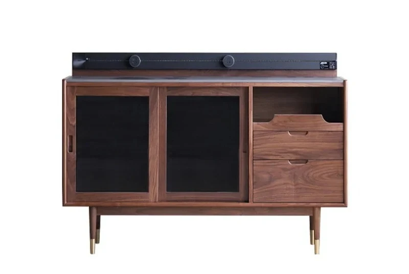 

North American black walnut dining side cabinet solid wood locker multi-functional side cabinet,rock slab coffee and tea cabinet
