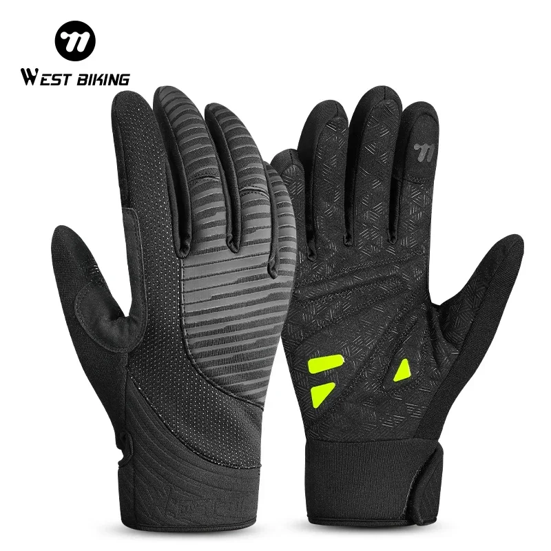 WEST BIKING Winter Men Cycling Gloves Full Finger Non-Slip Touch Screen MTB Road Bike Water Repellent Gloves Thermal Sport Gear