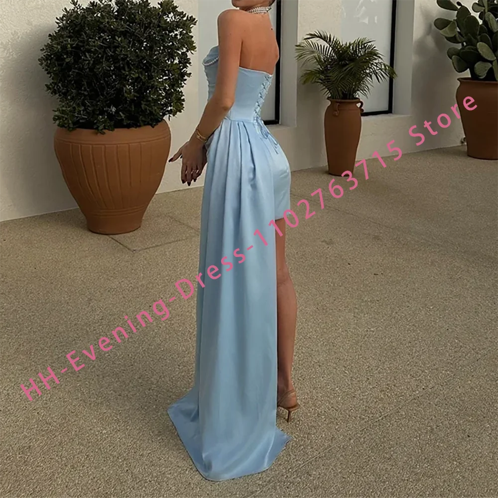 Chic Strapless Pleat Pearls Detachable Straight Formal Evening Dresses Birthday Party Prom Gowns Customized