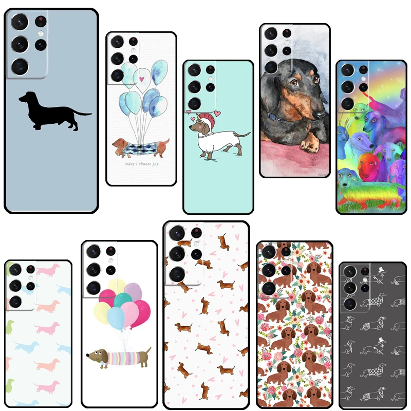 Cartoon Dachshund Sausage Dog Phone Case For Samsung Galaxy S23 S22 Ultra Note 20 10 S8 S9 S10 Plus S20 FE S21 FE Cover