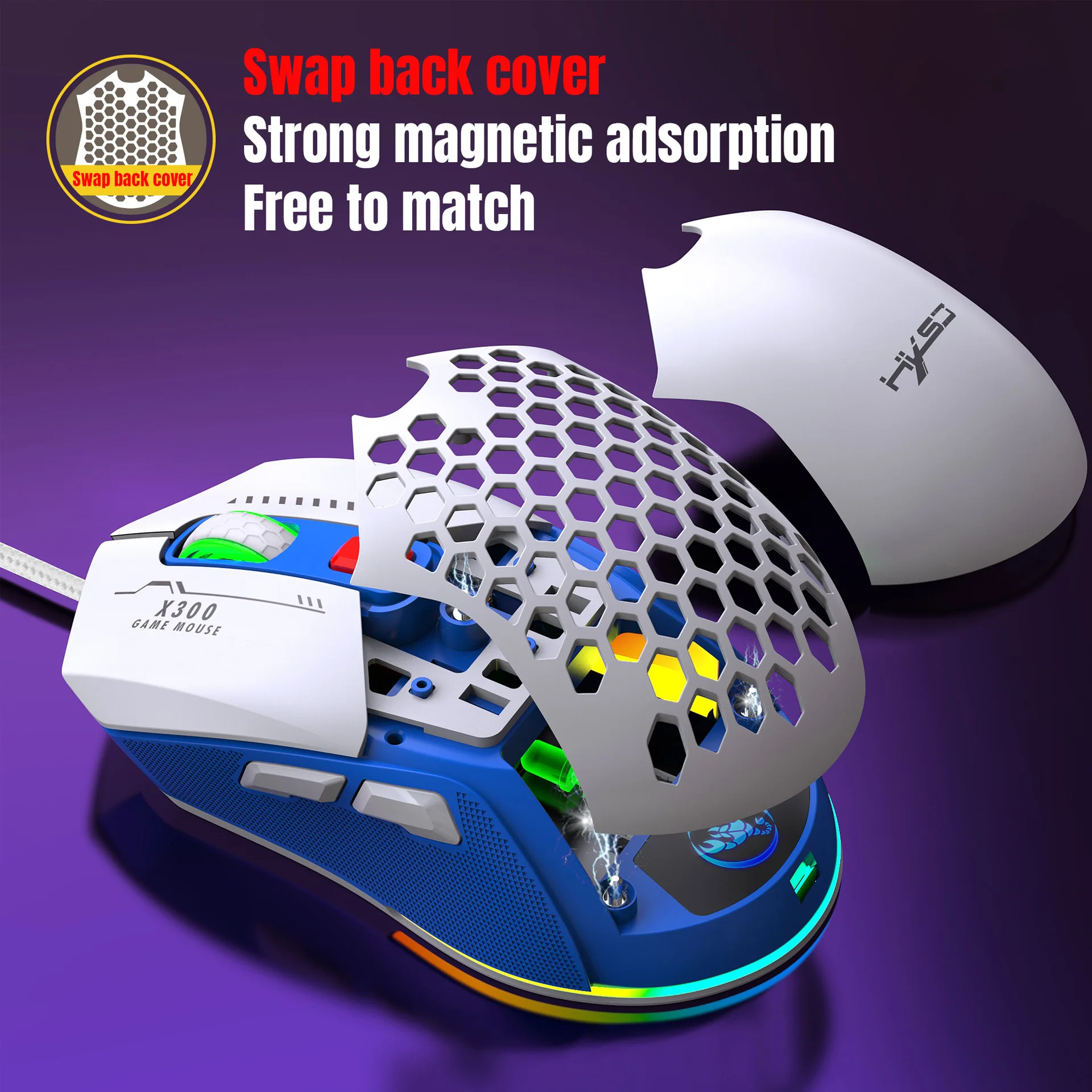 

Mouse gamer maus ergonomico raton 7200dpi RGB Backlit Wired Gaming souris with Interchangeable Cover Lightweight Design myszka