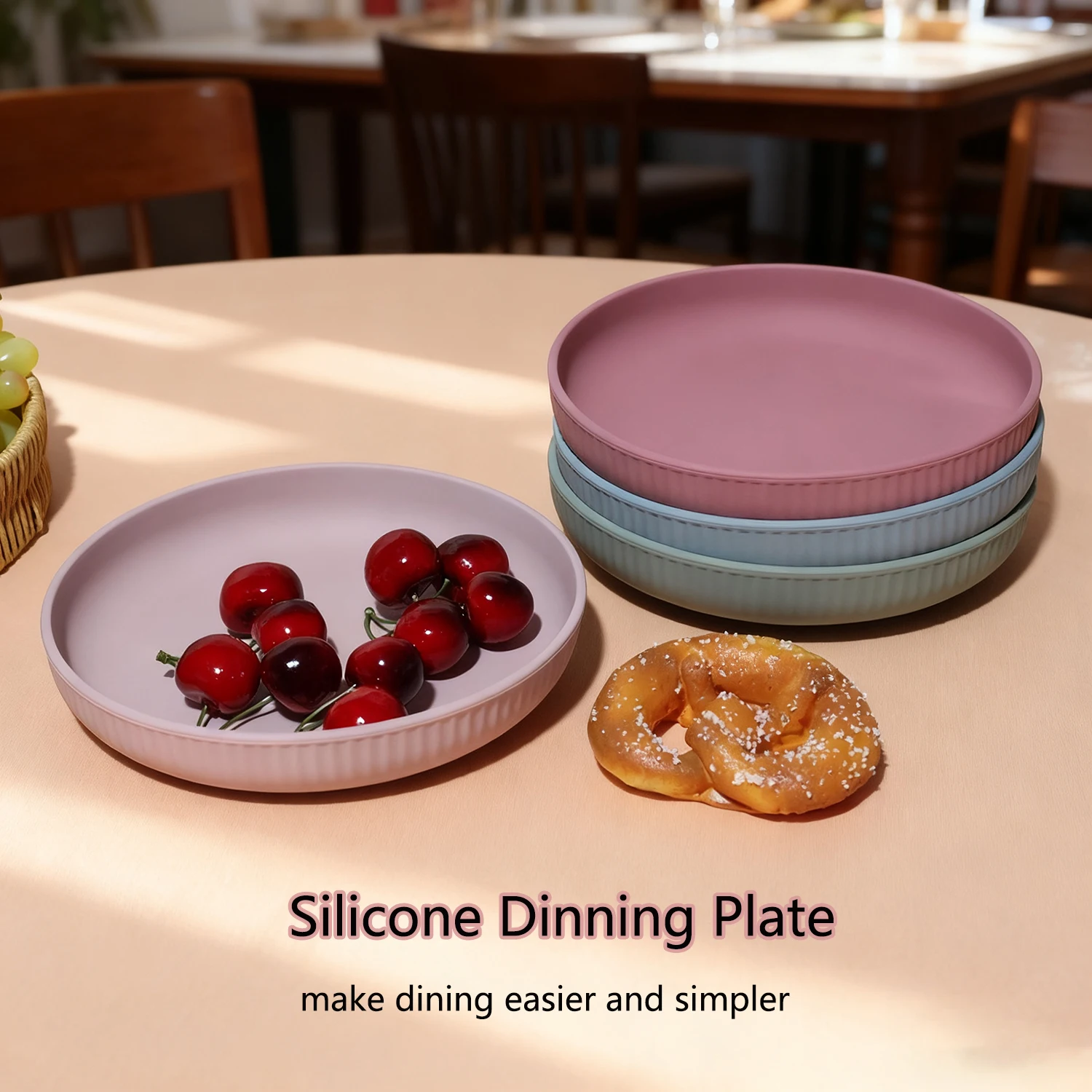 

Big capacity baby feeding suction plate beautiful stripes on the edges suction plate for adult feeding dinning suction plate