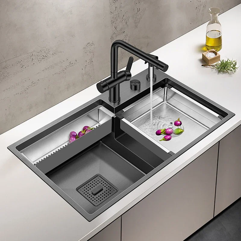 

ASRAS Nano Stepped kitchen Sink 304 Stainless Steel 4mm Thickness 220mm Depth Large Size Handmade Stepped Kitchen Sinks