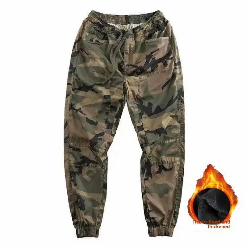 

Рабочие брюки с высокой талией Thiened Fce на подкладке, камуфляжные брюки-карго, прочные, износостойкие, свободный крой, молодежные брюки