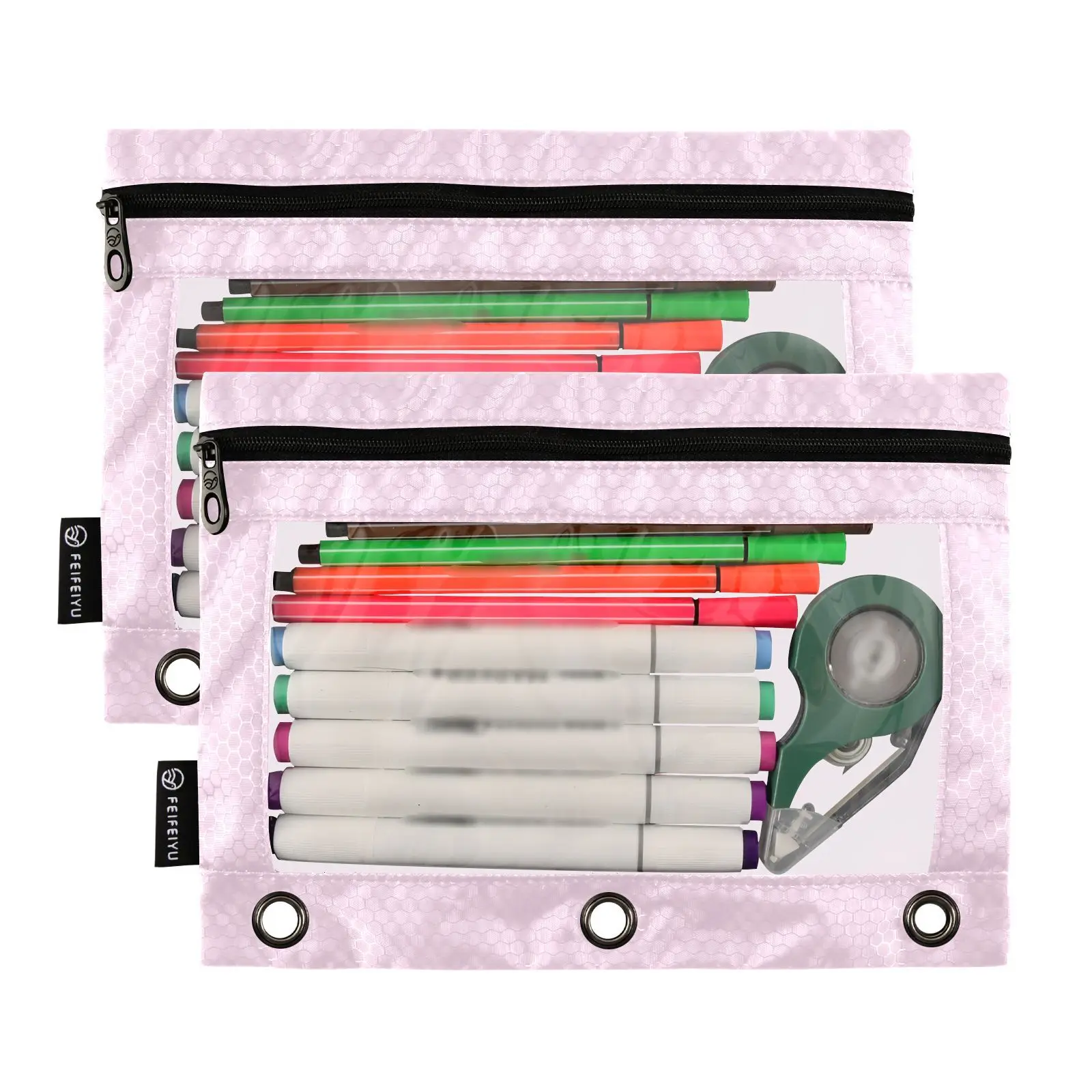 Pencil Case Zipper Transparent Loose-Leaf Binder Oxford Cloth School Stationery File Storage Bag Office Storage Box 100 pcs