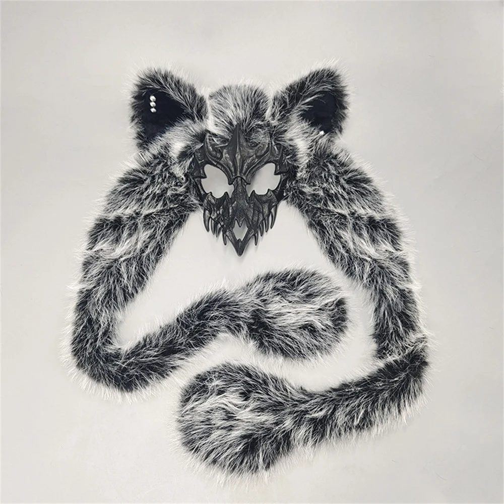 Halloween Costume Party Animal Mask Fox Ear Plush Mask Subculture Half Face Festival Costume Accessories Werewolf Cosplay Mask 5