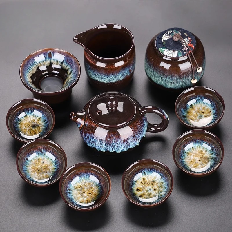 Kiln Transformation Glaze Kung Fu Set Household Tea Plate Purple Sand Pot Tea Cup Ceramic Path Sand Gold Glaze