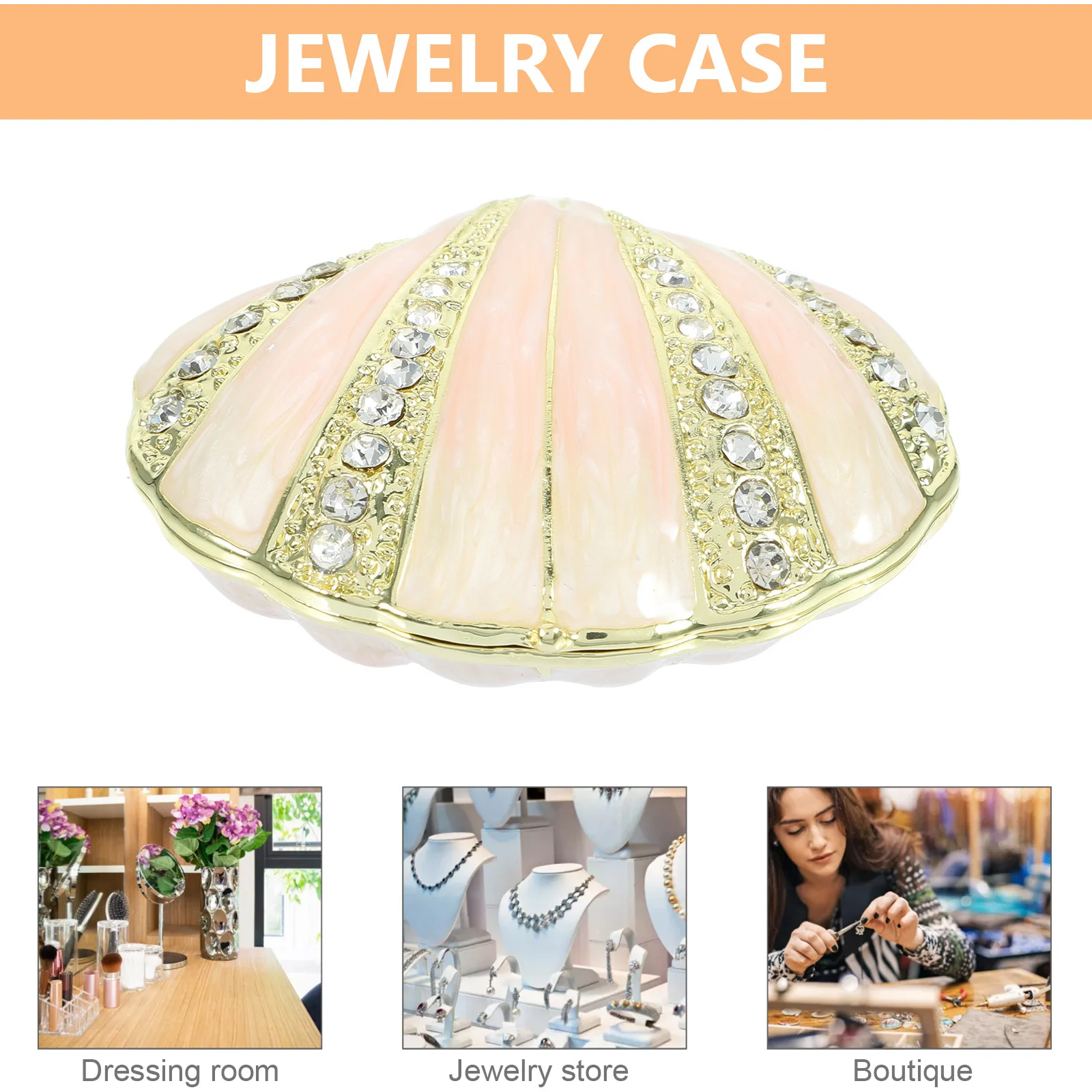 

Shell Jewelry Box Alloy Small Decorative Shell Shape Rhinestone Jewelry Case Desktop Ornament Gift Packaging Box