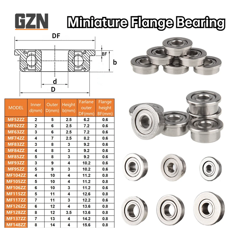 

10 шт. MF52ZZ MF62ZZ MF63ZZ MF74ZZ MF83ZZ MF84ZZ To MF148ZZ Миниатюрный фланцевый подшипник тонкие стеновые металлические экранированные фланцевые подшипники