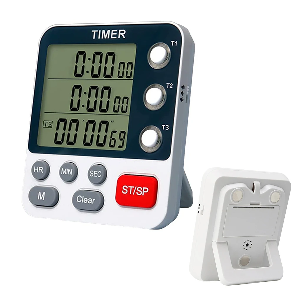 Digital Kitchen Timer With Memory Function 3 Channels Count UP/Down Timer 3 Levels Volume Loud Alarm Home Big Digits Timer