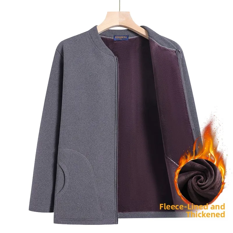 

Thiened Long Sve Thermal Underwear Cardigan Coat for Middle-Aged And ly Men Autumn Winter Fce Lined Busin Cas...