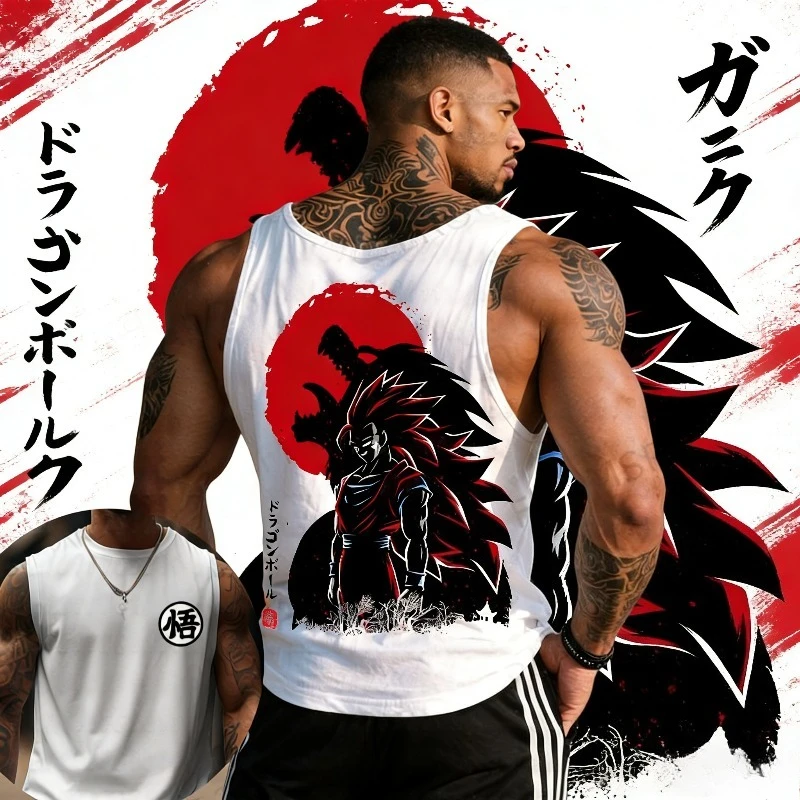 

Son Goku Anime Dragon Ball Super Saiyan Harajuku Spring Summer Tank Top Casual Sports Fitness Pure Cotton Sleeveless Shirt Y2K