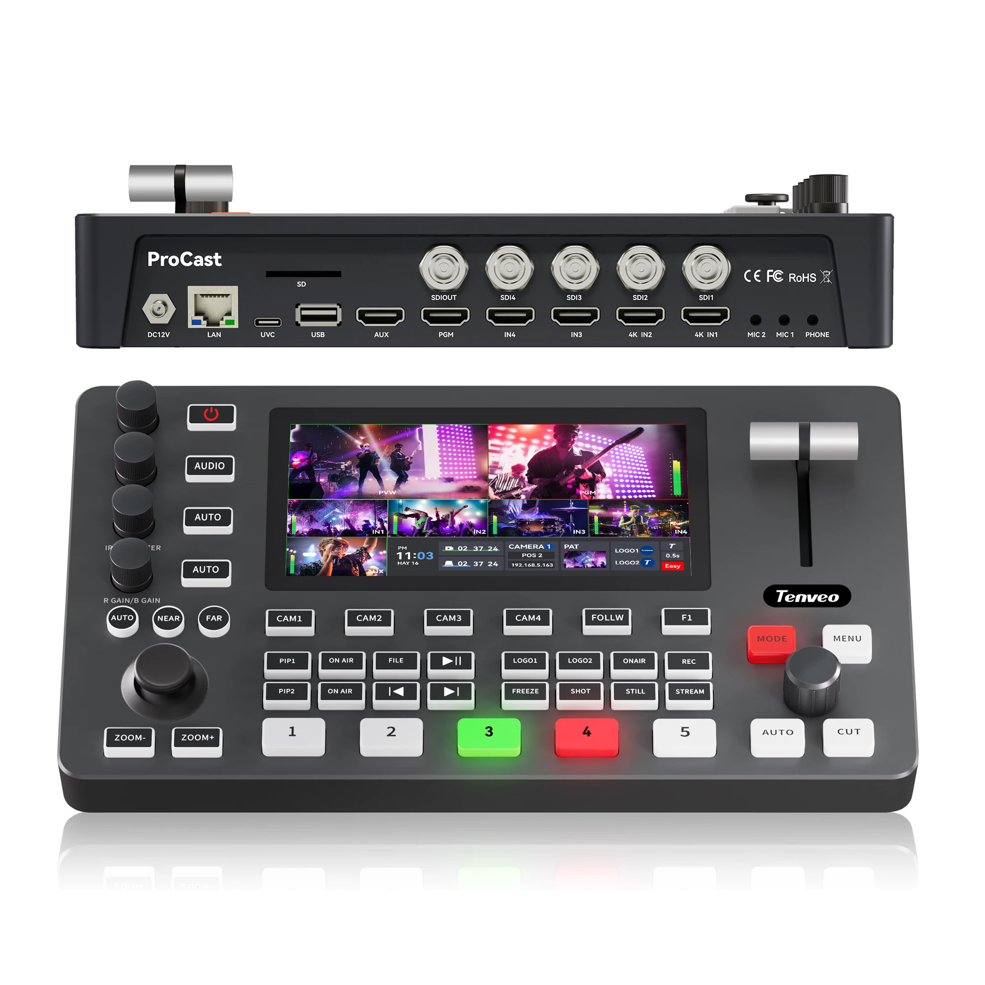 Tenveo PC500 5.5inch Screen 4K Input Video Mixer Switcher For Live Streaming