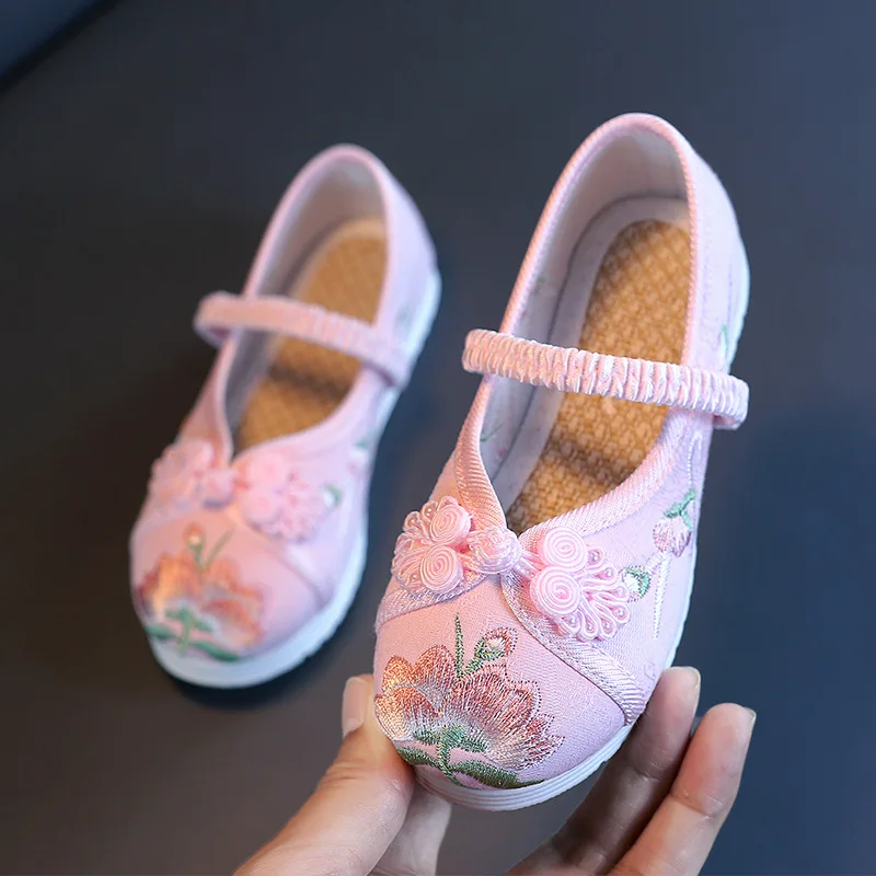 Chinese Ancient Hanfu Shoes For Girls Kids Chinese Traditional Embroidered Shoes Halloween Party Carnival Cosplay Han Fu Shoes