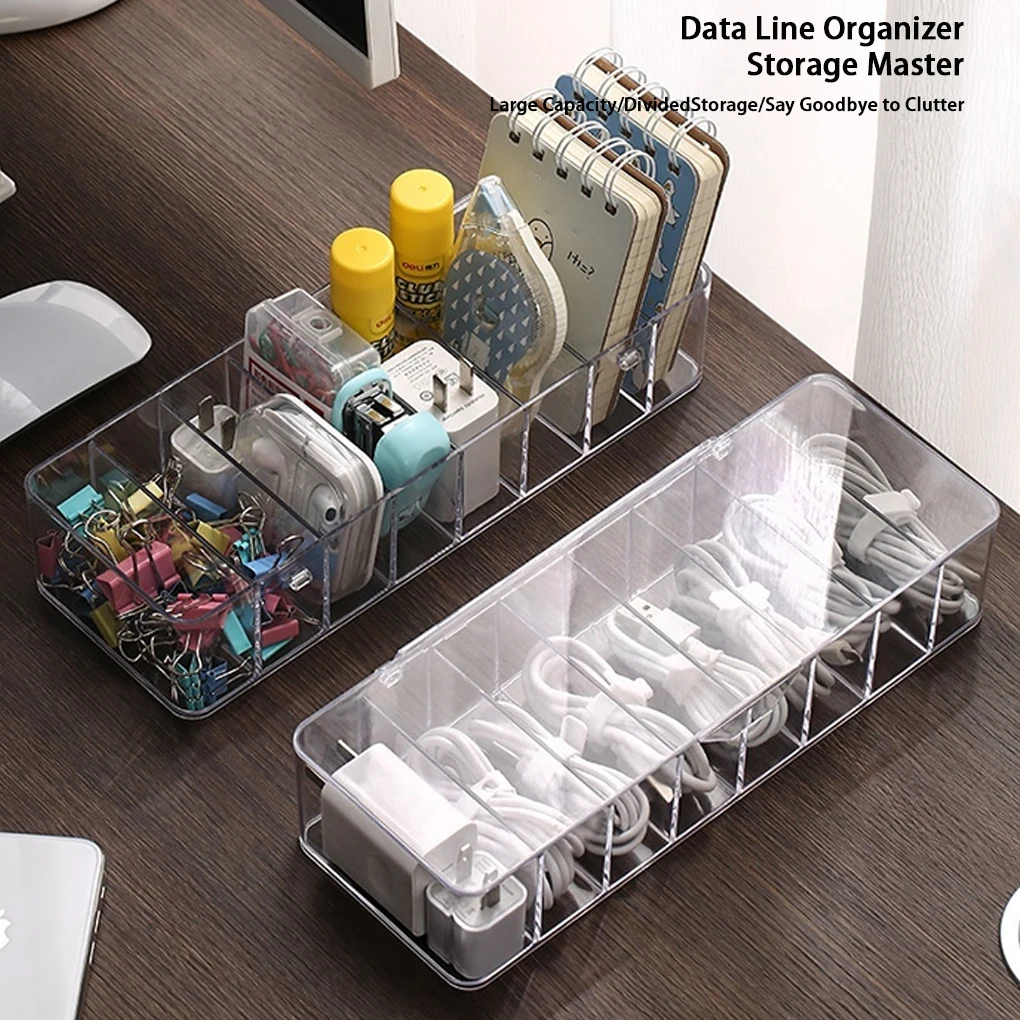 Transparent Cable Storage Box Plastic Data Line Storage Container Dust-proof Headset Data Charging Line Accessories Organizer