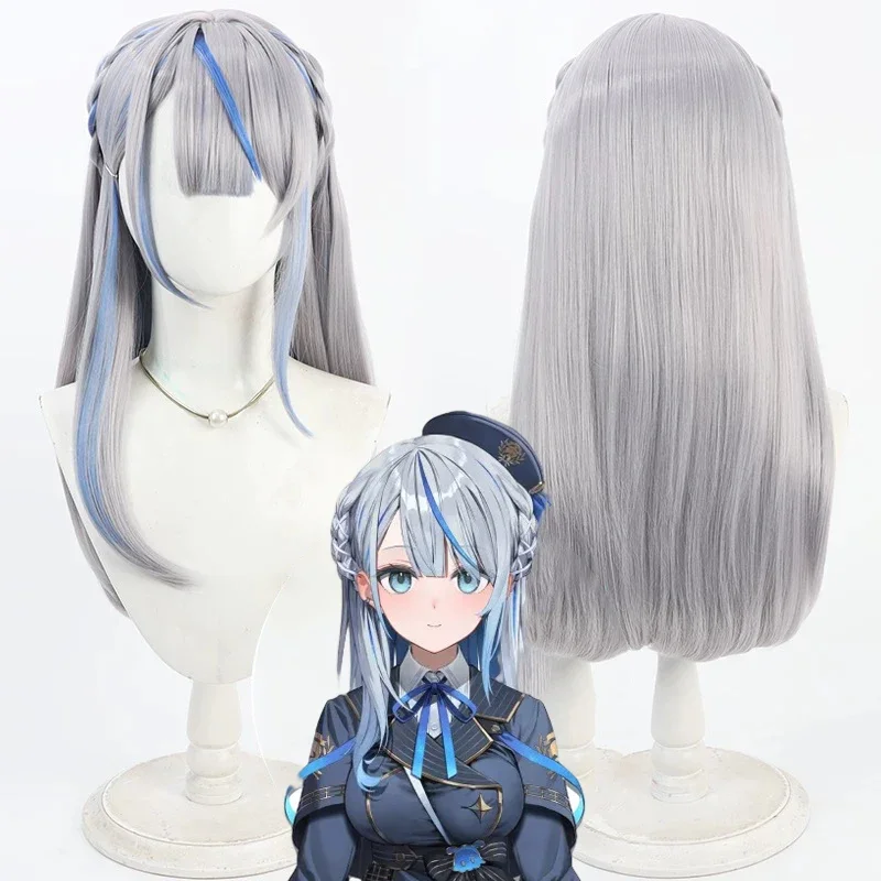 

New Anime Vtuber Amagai Ruka Cosplay Wig Girl Silver Long Hair Heat Resistant Synthetic Wigs Halloween Carnival Prop