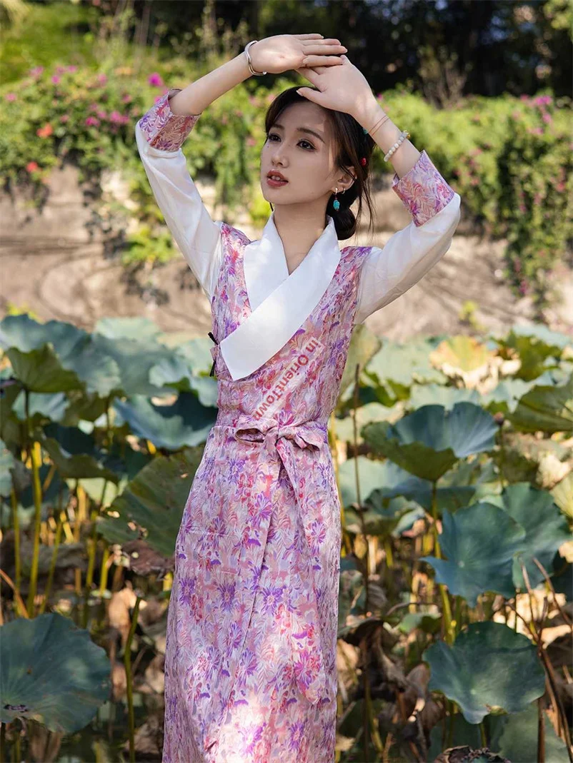 Bola Dress Traditional Tibet Women's Travel Unique Long Gown Robe Girl in OrientTown Women Xizang Lapel Collar Tibetan Clothes
