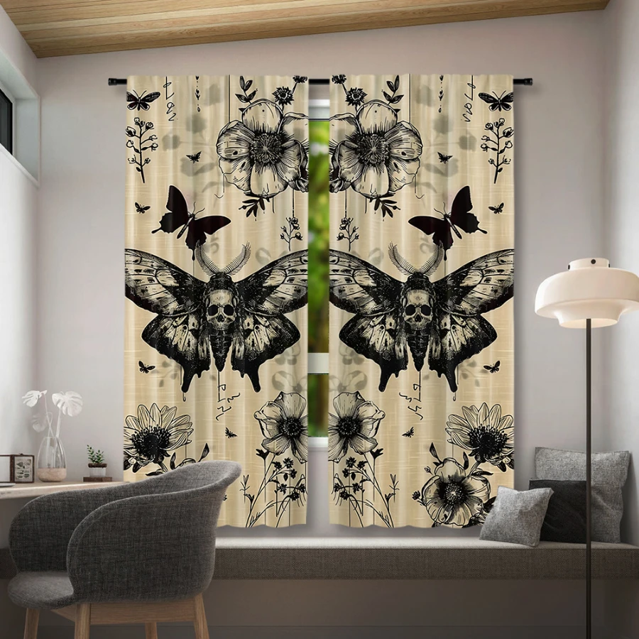 2PCS Digital Printed Curtains, Art Witch Forest Pattern, Gothic Halloween Style Rod Pocket Drapes for Bedroom Living Room Decor