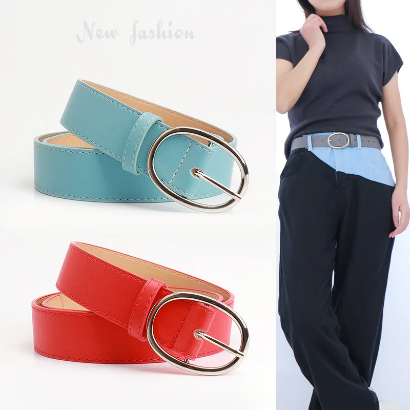 New Solid Color Women's Belt Fashionable High-class Feeling Oval Buckle Waistband Ladies Versatile Skirt Jeans Casual Belts