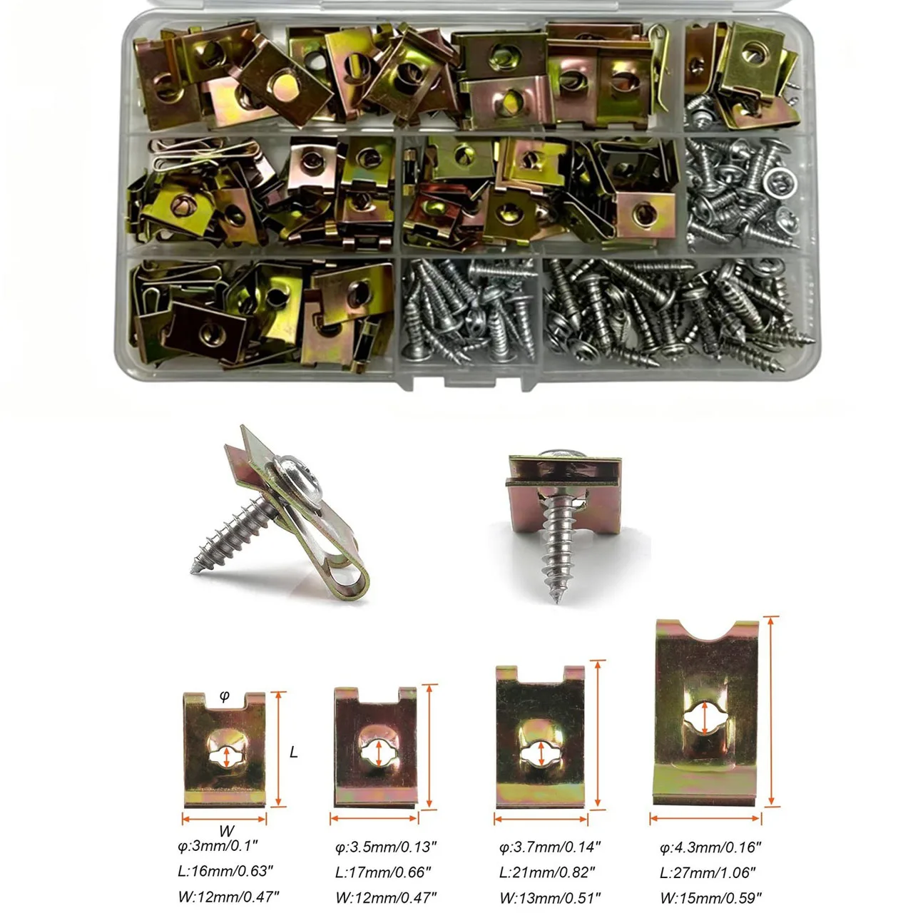 

200pcs Automotive Screws And Clips Car U‑Clips Nuts Interior Trim Fasteners Car Interior Replacement Parts