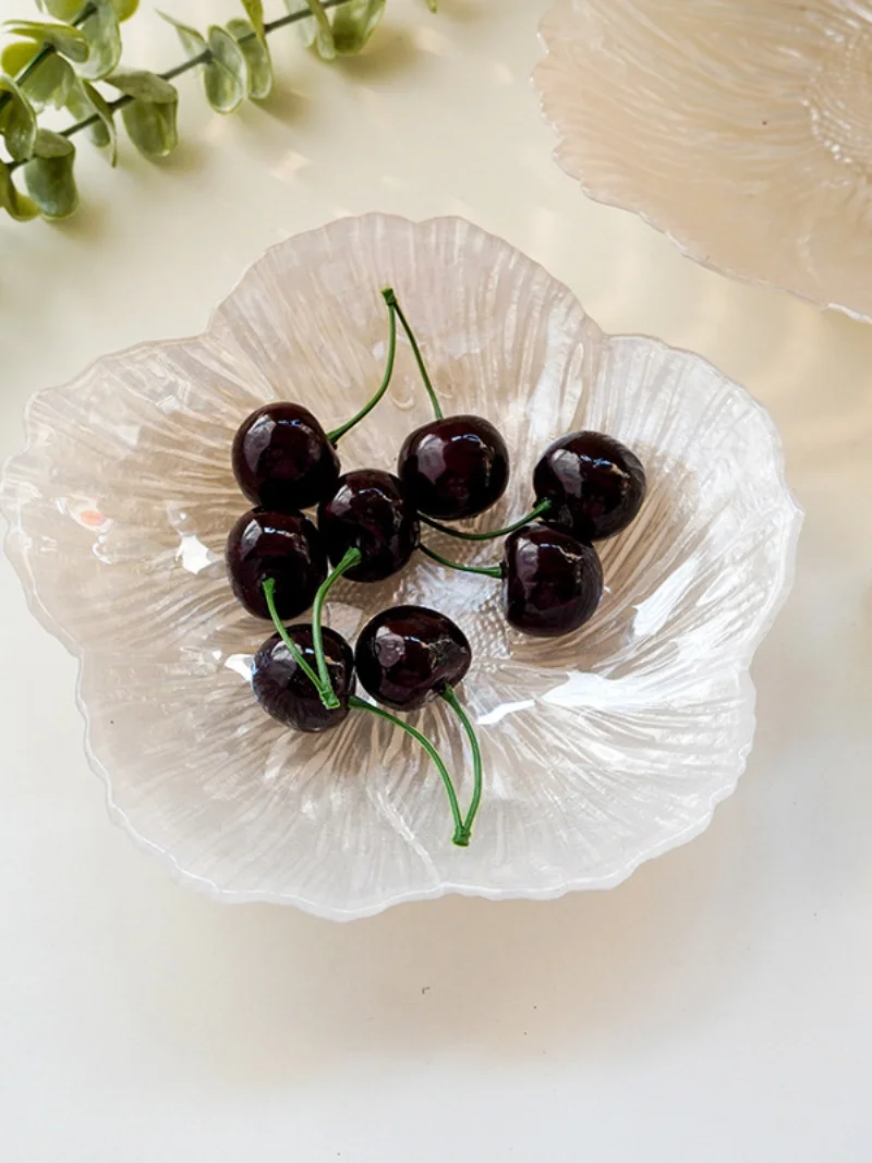 Luxury Flower Glass Plate, Dinner Plate, Pearl Fruit Plate, Snack Holder, Jewelry Storage Tray, Trinket Dish