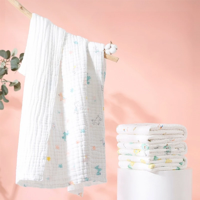 

6 Layers Baby Bath Towel Kids Swaddle Wrap Bedding Pure Cotton Bubble Muslin Blanket Infant Gauze Receiving Blanket 95*95cm