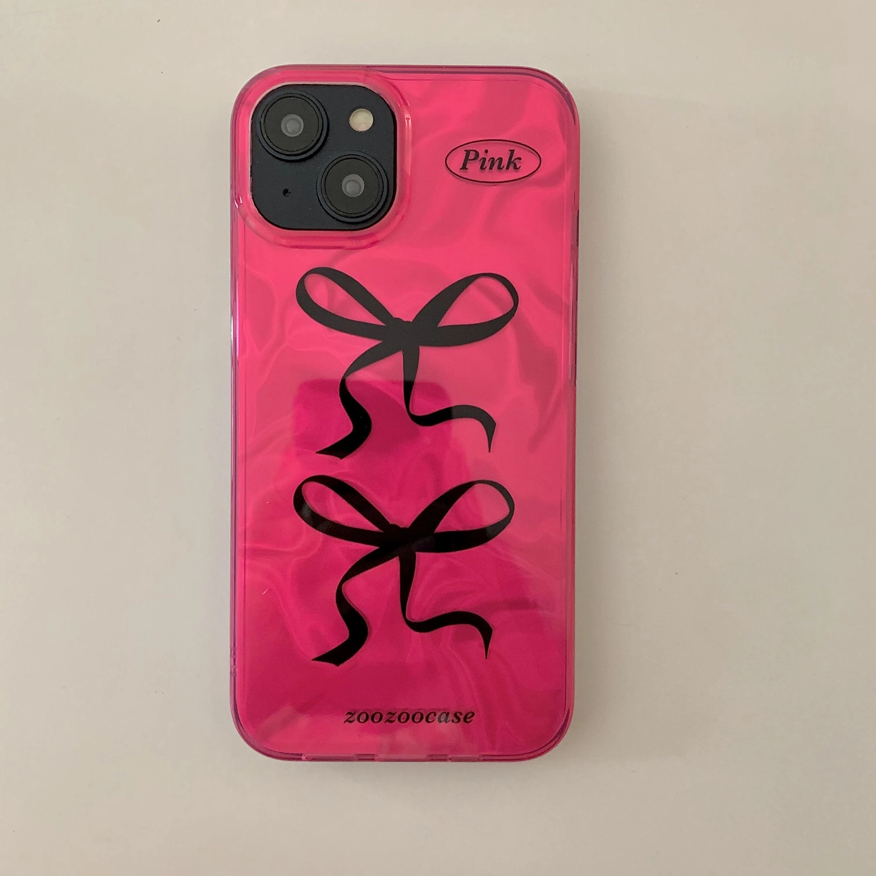 Capa de Camadas Duplas para iPhone, Tampa Traseira do Telefone, Rosa Vermelha, Dois Bowknots, Ins Coreano, iPhone 15, 14, 13 Pro Max Plus, 12, 11 Pro Max