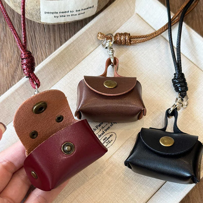 

Small and Cute Leather Coin Purse Pendant Necklace Sweater Chain Long Storage Bag Women's Headphone Cover Accessories