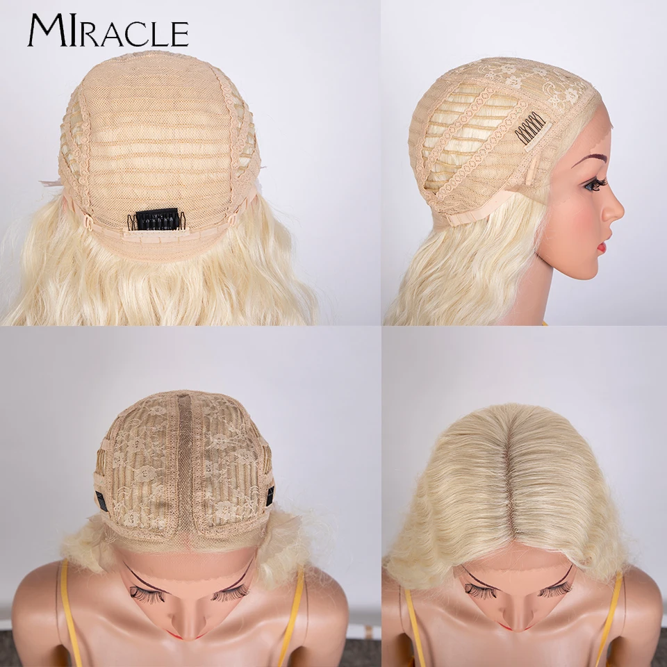 MIRECLE-peluca sintética con malla frontal para mujer, falso pelo rizado, peluca de encaje de fibra de 41 pulgadas, Cosplay, colores Rubio, rojo y