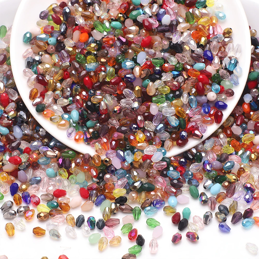 50-100Pcs/Lot 3x5 4x6 6x8 Tear Drop Pendant Mixed Color Loose Teardrop Faceted Glass Bead for Jewelry Making DIY Hand needlework
