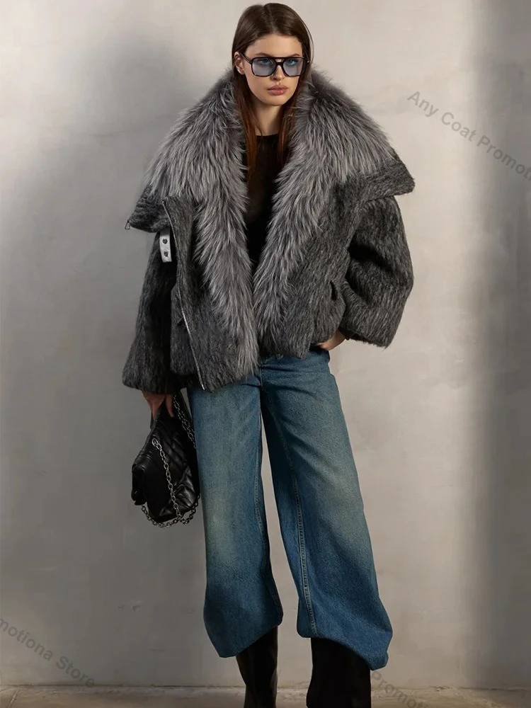 Women's Oversized Down Jacket Warm Winter Puffer Design Goose Down Jacket Cold Winter Warm Lightweight Padding Coat with Fur
