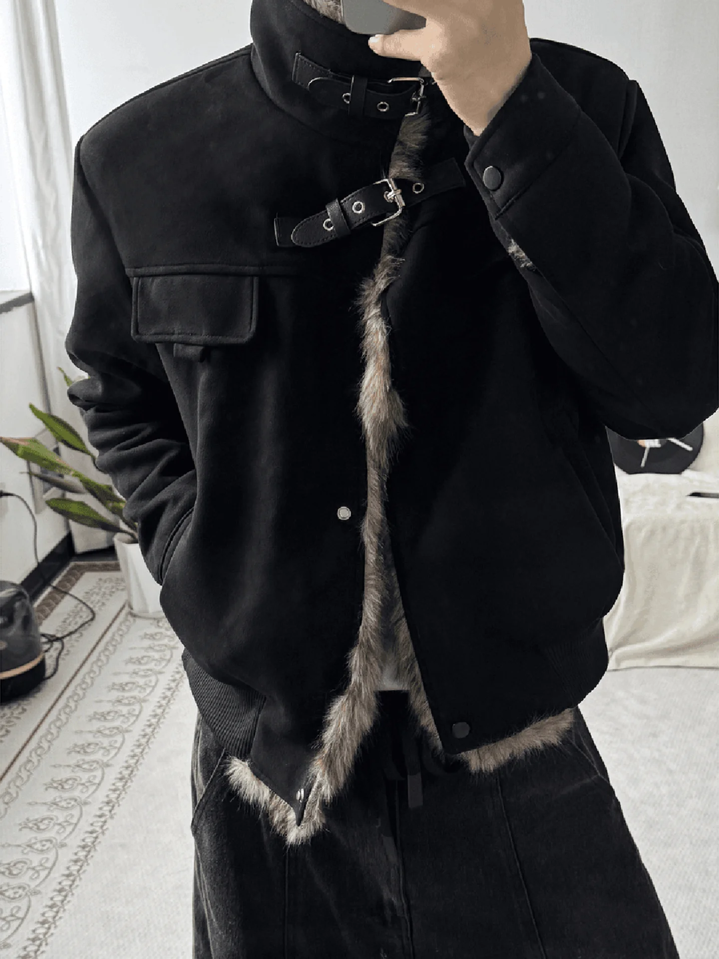 

Bla Suede Men's Cotton Jaet Winter Thiened American Harington Flight Jaet Casual Warm Long Sve Zipper Closure Coat