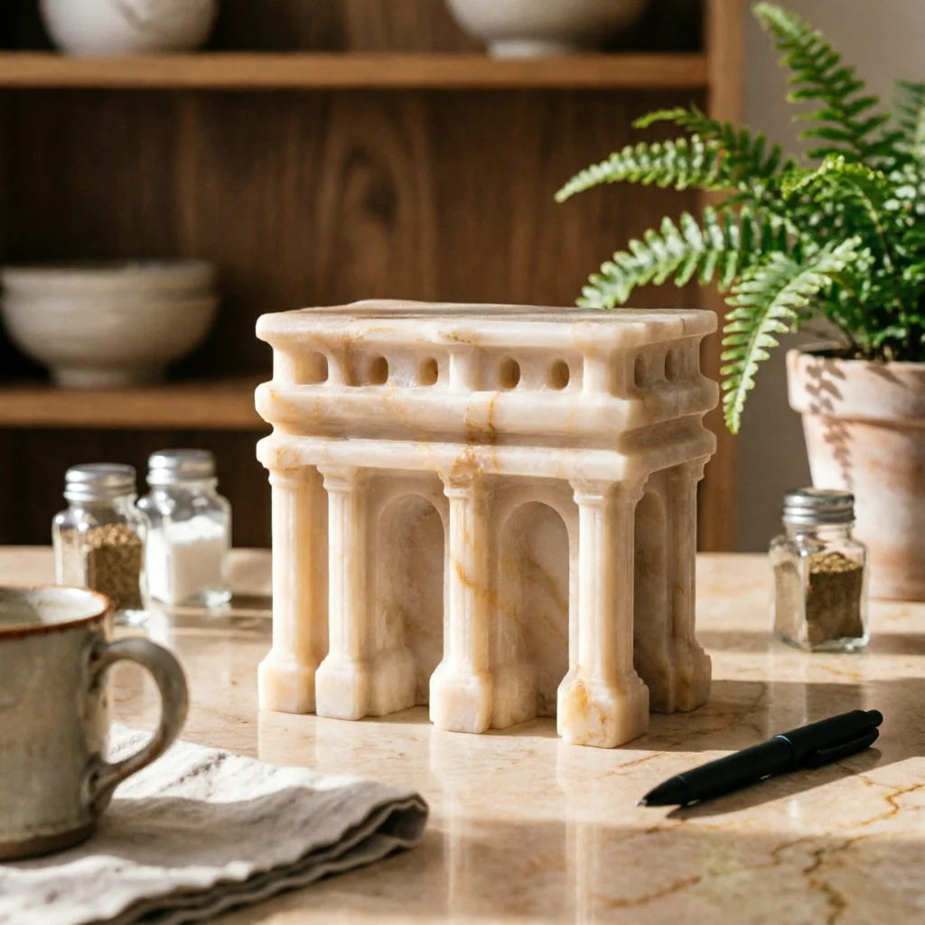Marble Castle Sculpture Tabletop Ornament Architectural Home Decor Indoor Accent with Arched Openings for Living Room Shelf