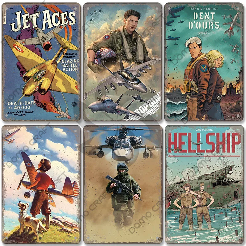 Vintage Airplane Plaques Metal Plate Top Gun Air Force Jet Aces Fighter Retro Metal Tin Signs Club Man Cave Home Wall Decor