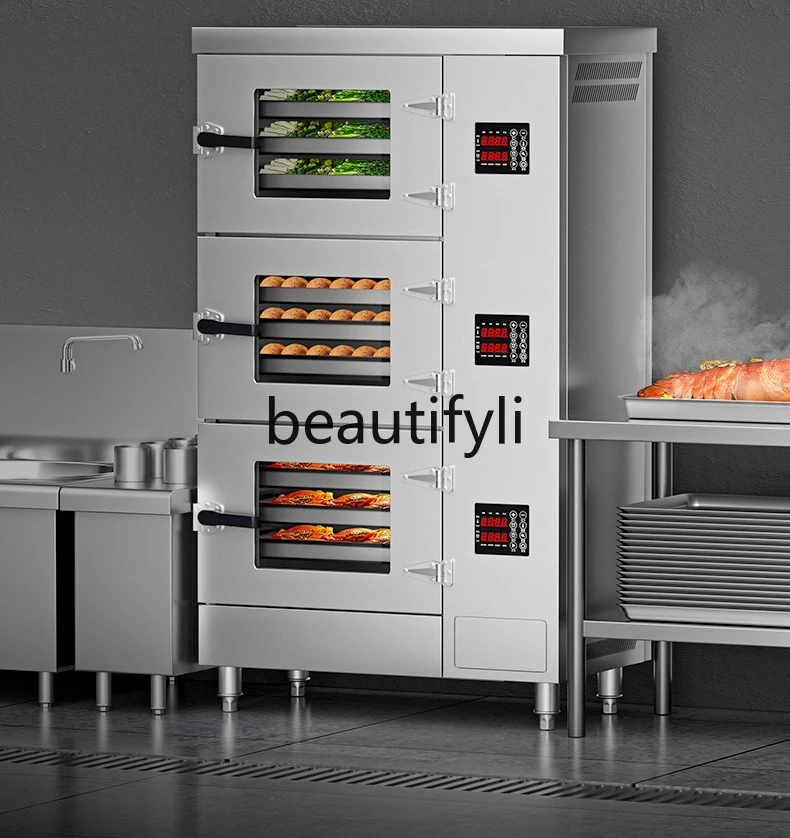 

Commercial Steamer Three Doors Transparent Window Steaming Cabinet Large Intelligent Electric Heating Steaming Rice Cart