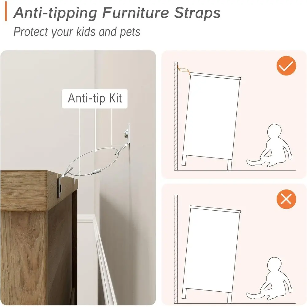 Solid Wood 54 Oak Chest for Bedroom and Kids' Room with Rustic Storage Drawers