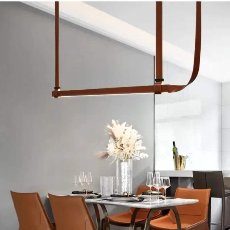 Imagem -06 - Nordic Leather Led Chandelier Escurecimento para Mesa Jantar Cozinha Ilha Escritório Lâmpada Pingente Decoração de Casa Iluminação Lusters Fixture