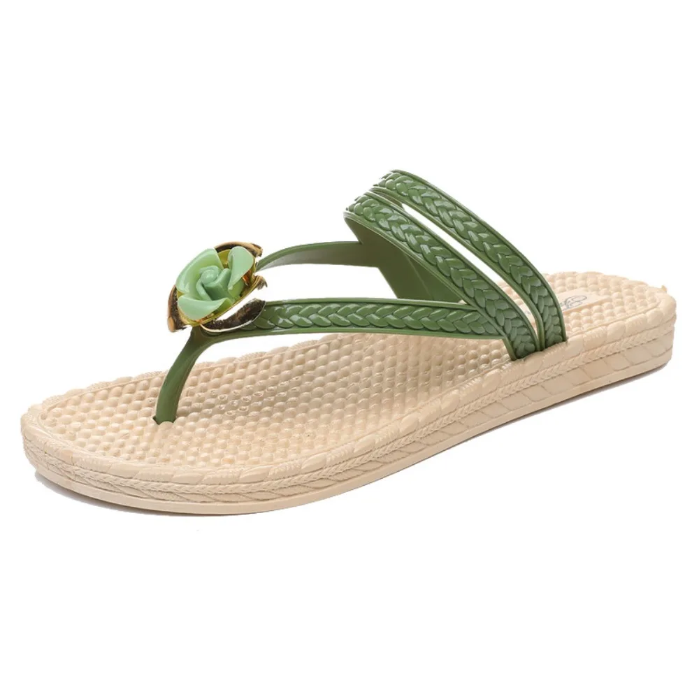 

Модные шлепанцы с цветочным принтом на мягкой подошве, тапочки на плоской подошве из ПВХ в богемном стиле, женская обувь, нескользящие пляжные тапочки с носком, летние