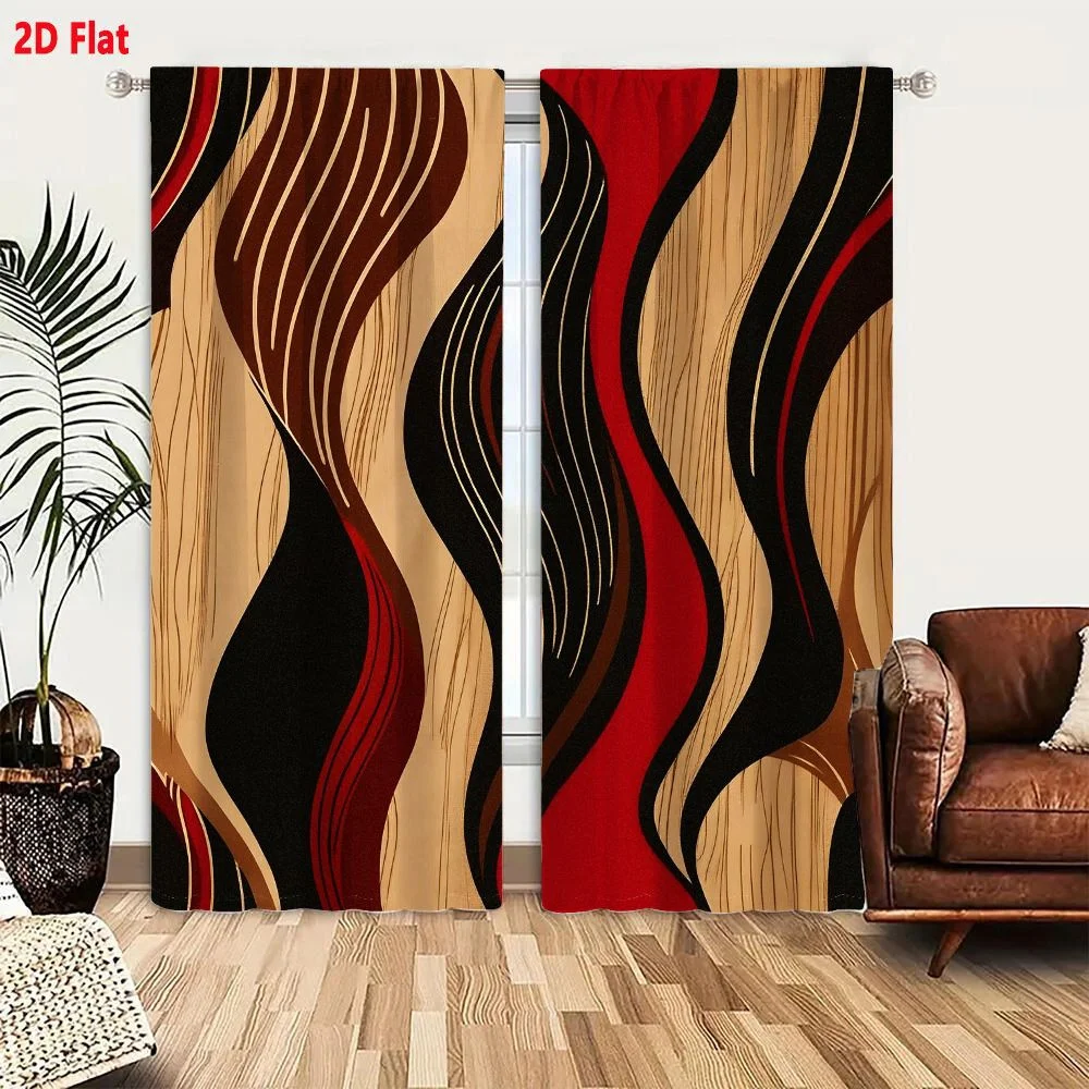 2Pcs Curtains Abstract Wood Grain Art With Flowing Hair-Like Patterns In Earthy Tones Window Drapes for Bedroom Room Decor Decor