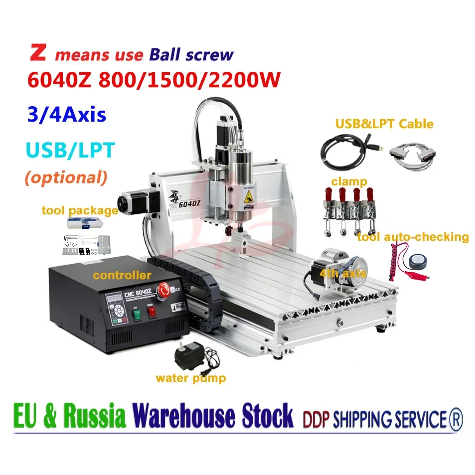 

YOOCNC 6040Z 3/4Axis Desktop USB LPT Wood Aluminum Work CNC Engraving Router Milling Machine 800W 1500W 2200W for PVC ABS PCB