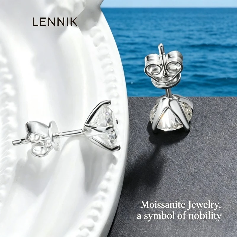LENNIK 4 Fork 0.2-2 Ct D Colored Moissanite Screw Earrings Ladies Wedding Jewelry S925 Silver Diamond Earrings Stud Earrings