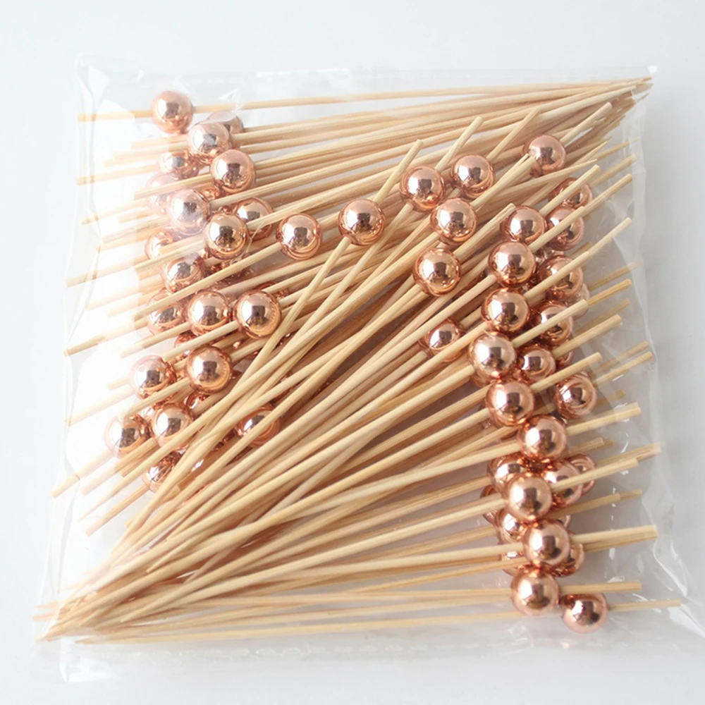 100 pcs/50 pcs Bamboe Fruit Vork Cocktail Prikker Spiesjes Wegwerp Fruit Vork Cocktail Prikkers Vorken Voedsel Picks bruiloft - afbeelding 1