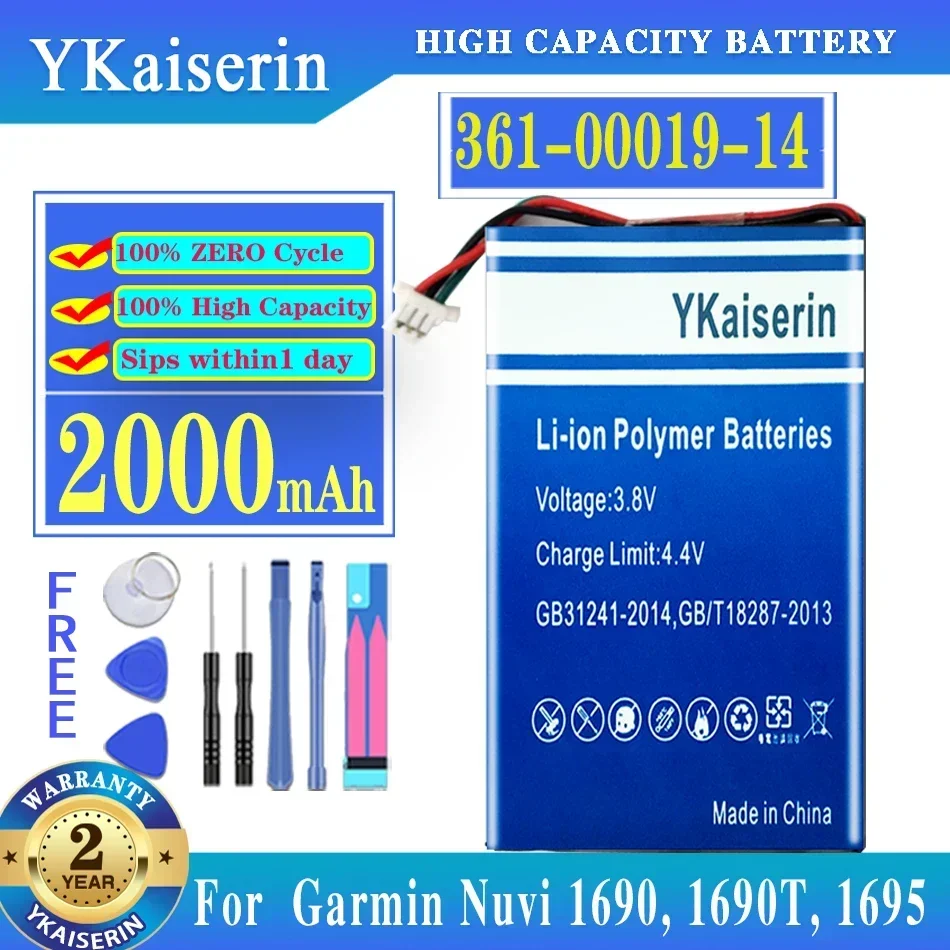 YKaiserin-Batterie pour Garmin Nuvi, 361, 00019 T, 1690, 1690, 1695 mAh, Outils gratuits, 2000