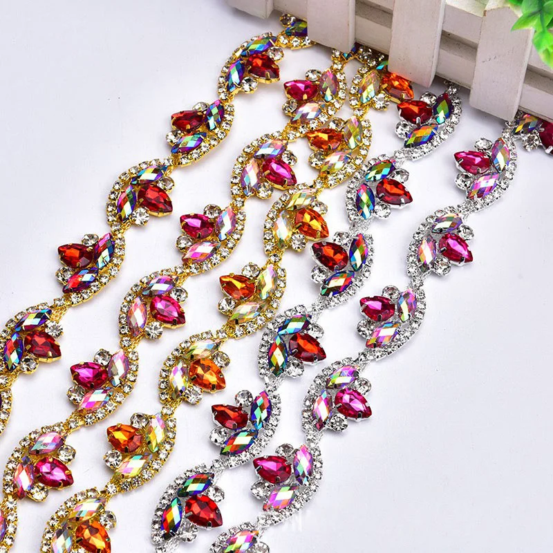 Free Shipping 5yards Rhinestone crystal Chain Bridal Sash Rhinestone Applique, Wedding Applique,Rhinestone Trimming LSMY274