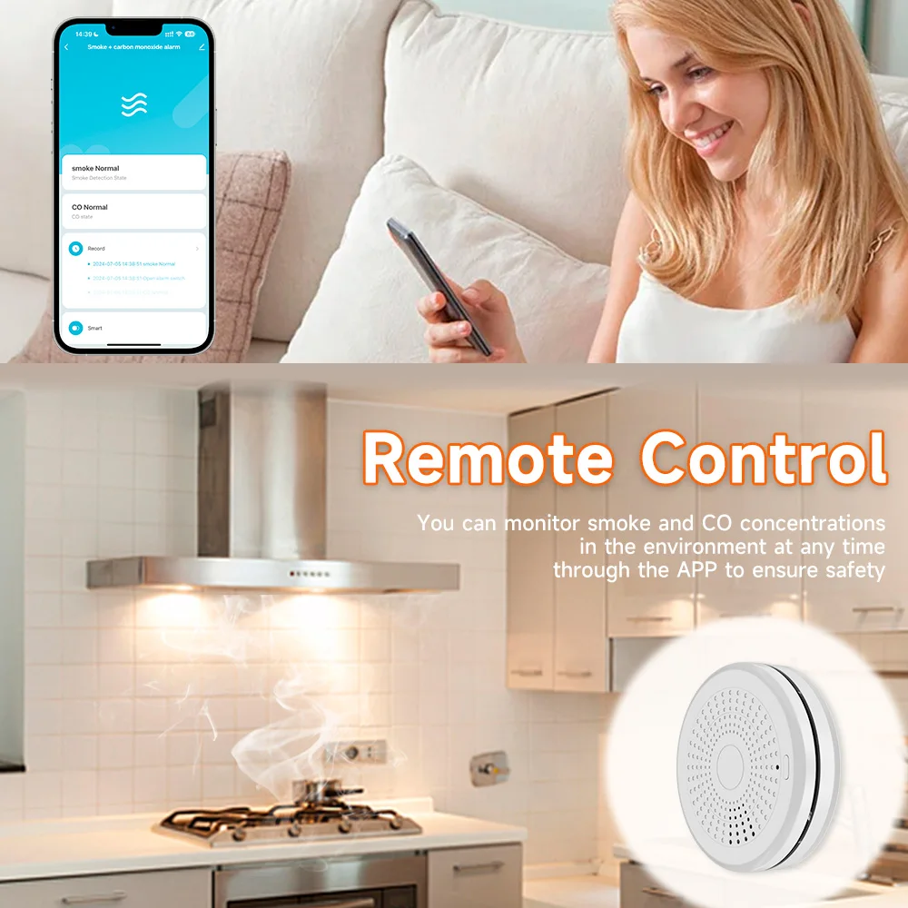 Détecteur de struction ée Ultra Mince 2 en 1 avec Fonction Wifi, Capteur d'Alarme de Monoxyde de Carbone, Tuya Smart Life, Cuisine Familiale, Boutique, Incendie