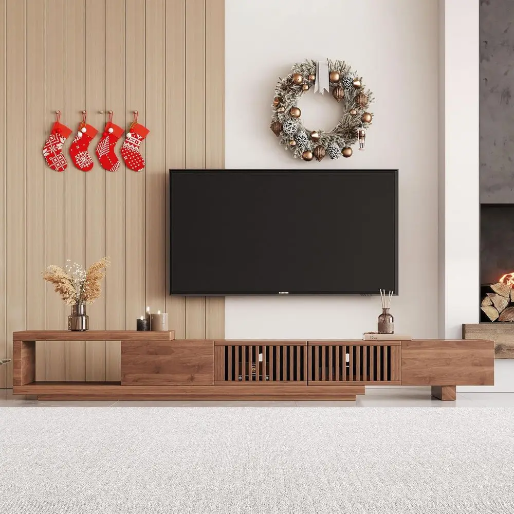 

Modern Walnut TV Stand for 75-103 Inch TVs with Spacious Storage for Media and Living Room