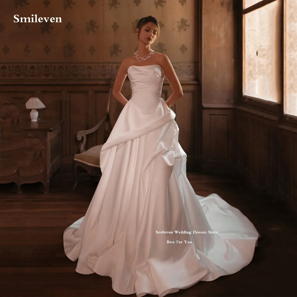 Smileven فساتين زفاف أنيقة وناعمة بدون حمالات على شكل حرف A فساتين العروس 2026 اتجاهات فساتين زفاف فيستدو دي نوفيا مخصصة