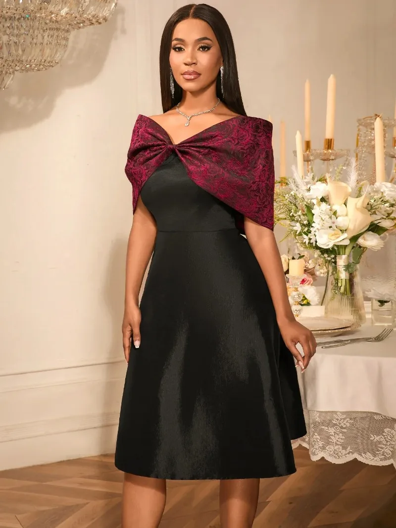 

African Women Off Shoulder A Line Party Dresses Bow Rose Jacquard Patchwork Slim Evening Cocktail Birthday Wedding Guest 2025