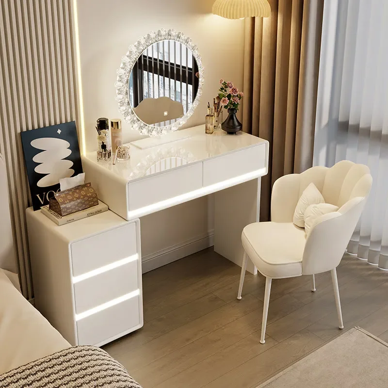 Lights Battery Vanity Table Makeup Minimalist Luxury White Vanity Table Bedroom Drawers Modern Schminktisch Furniture For Home