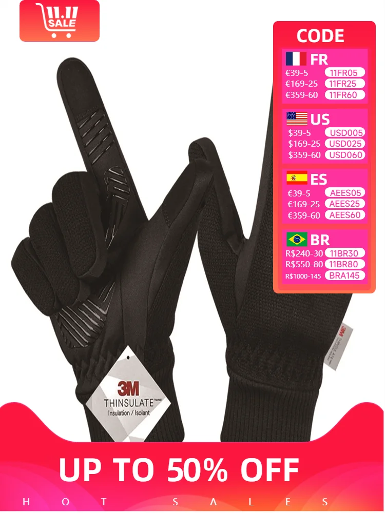 Winter -10℃ Degrees Cold-proof Ski Gloves Men Windproof Waterproof Keep Warm Gloves Touchscreen Anti Slip Soft Gloves